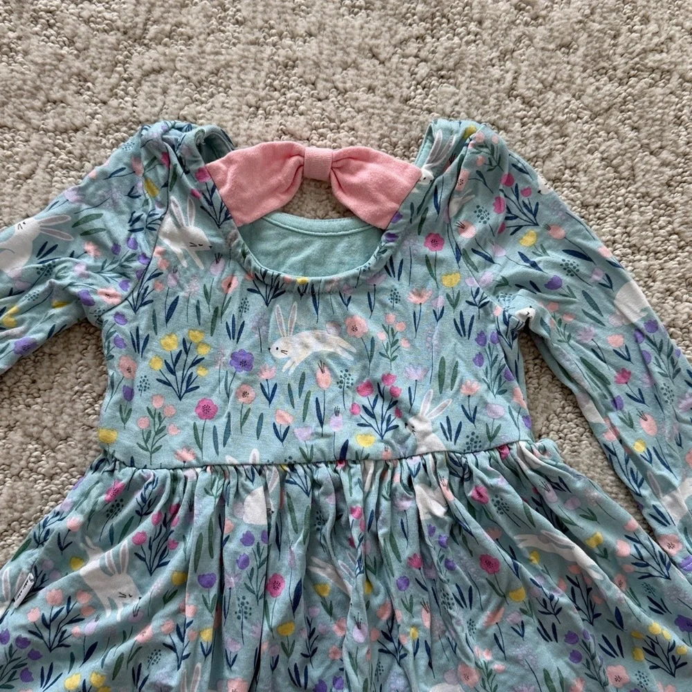 Little Sleepies Bunny Blossom Bow Back Skater Dress with Bodysuit - Picture 3 of 5